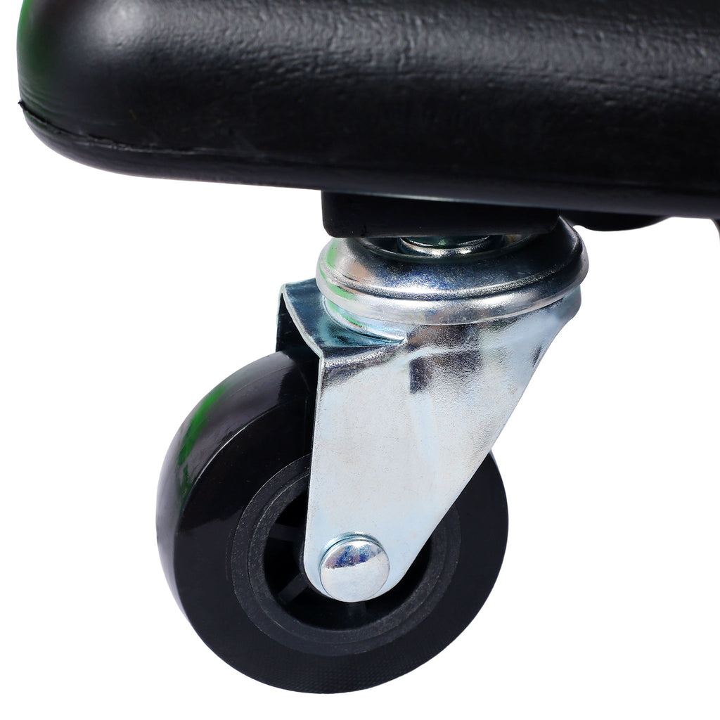 Rolling Detailing Creeper Seat With Wheels, Removable Tool Trays, 300 Lbs Capacity - Green