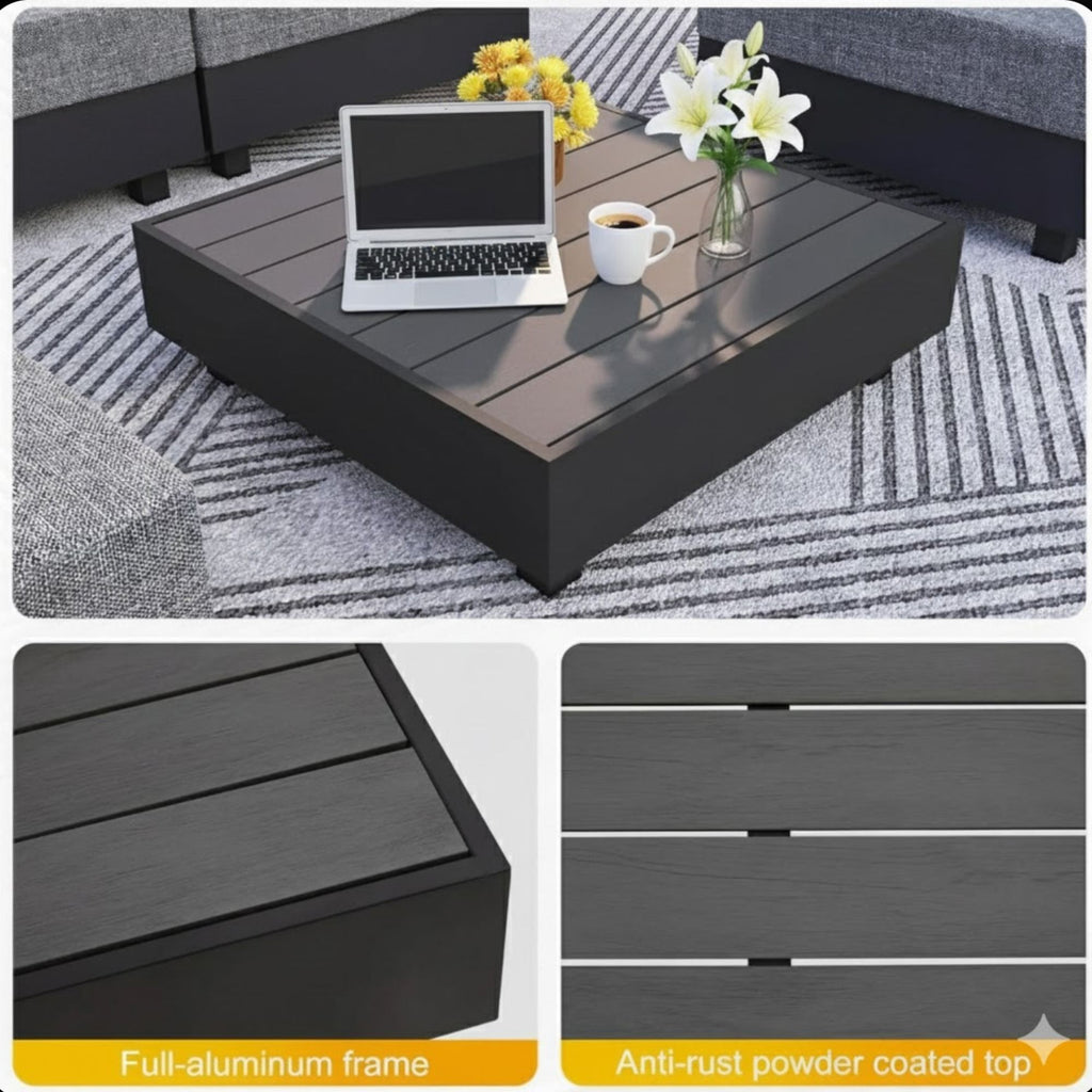 Square Slatted Patio Coffee Table With Rust Resistant Accents - Gray