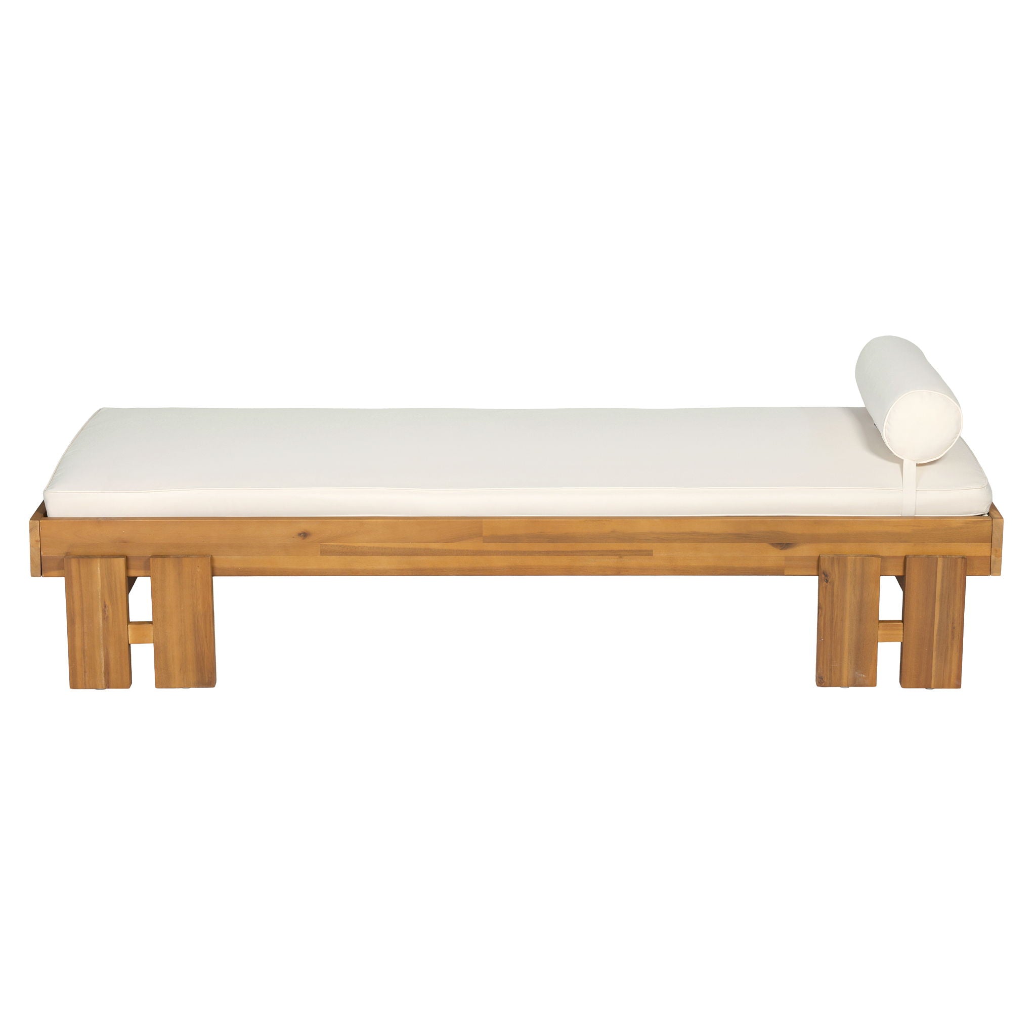 Daybed With Cushion & Pillow, Low Profile Design For Indoor / Outdoor Use - Cream / Teak