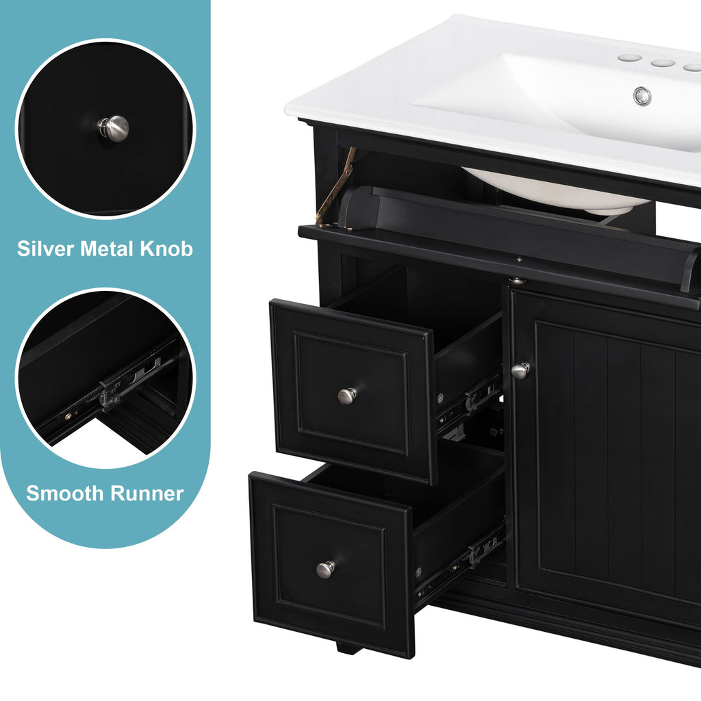 Modern Bathroom Vanity With Sink, Adjustable Shelf, Flip Drawer & 2 Drawers