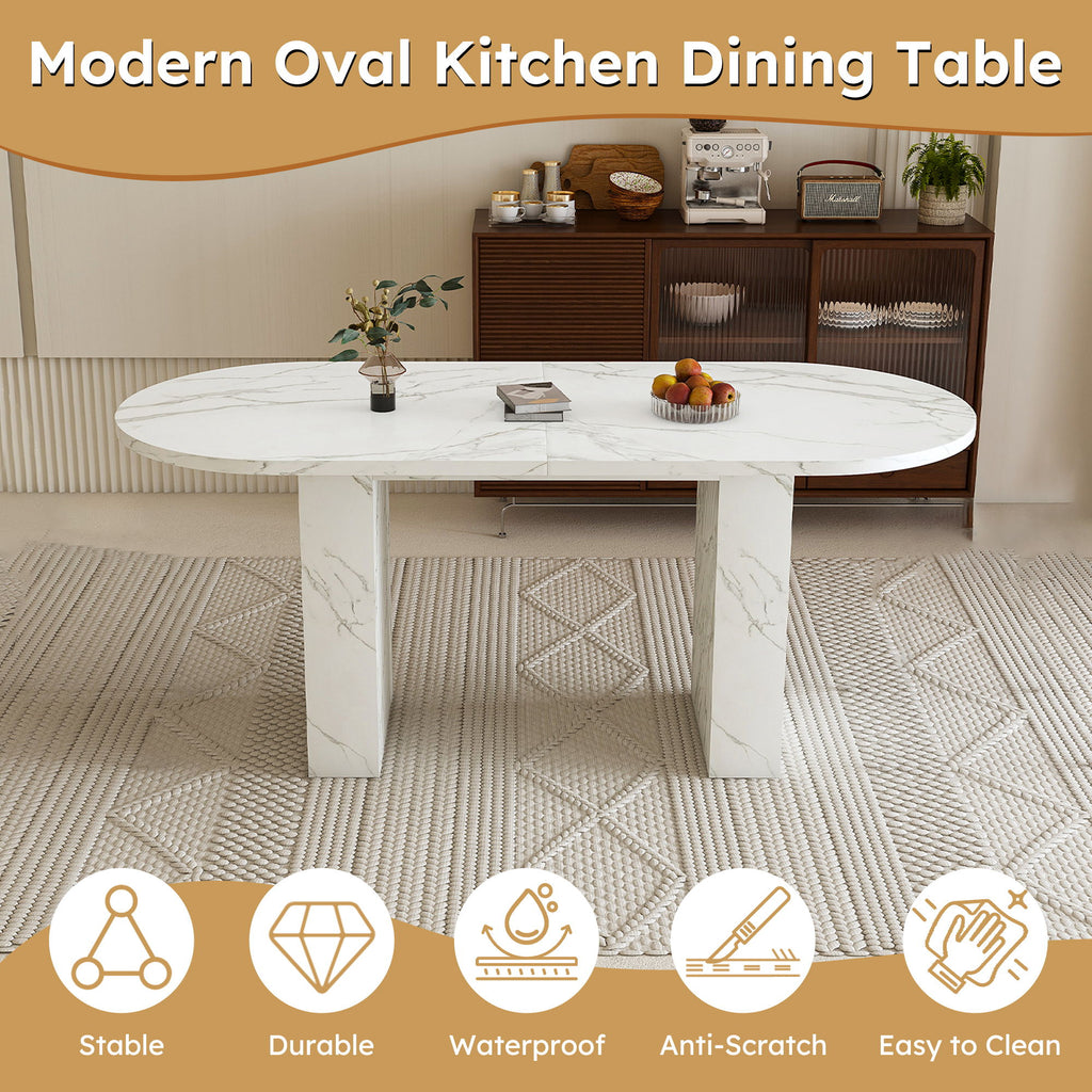 Oval Dining Table With Wood Strip Base