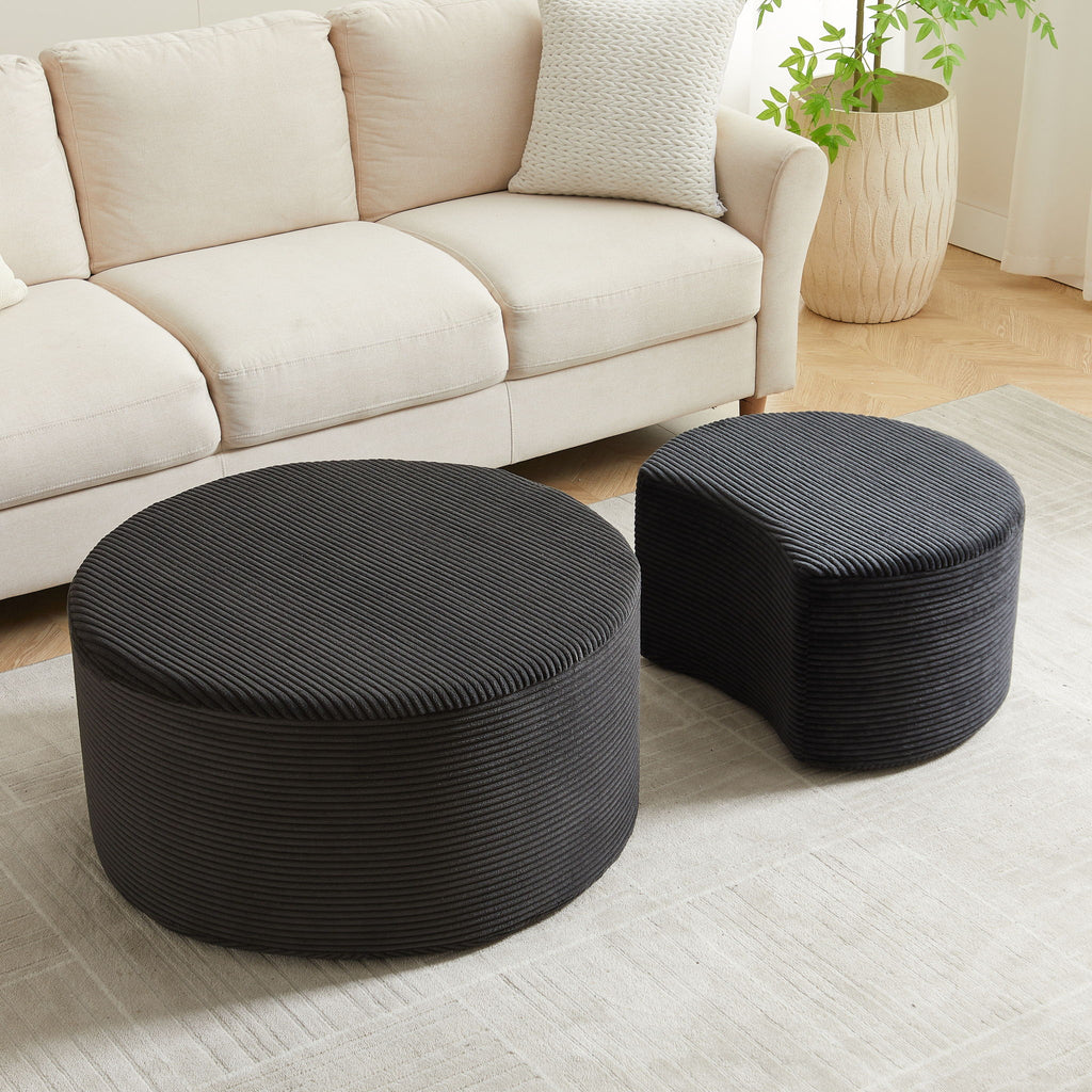 Modern Upholstered Round Coffee Table For Living Room (Set of 2)