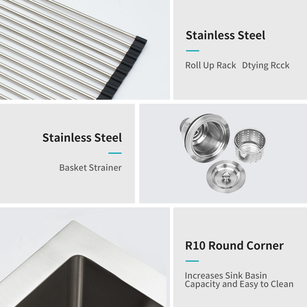 Modern Undermount Stainless Steel Kitchen Sink 16 Gauge, Deep Single Bowl