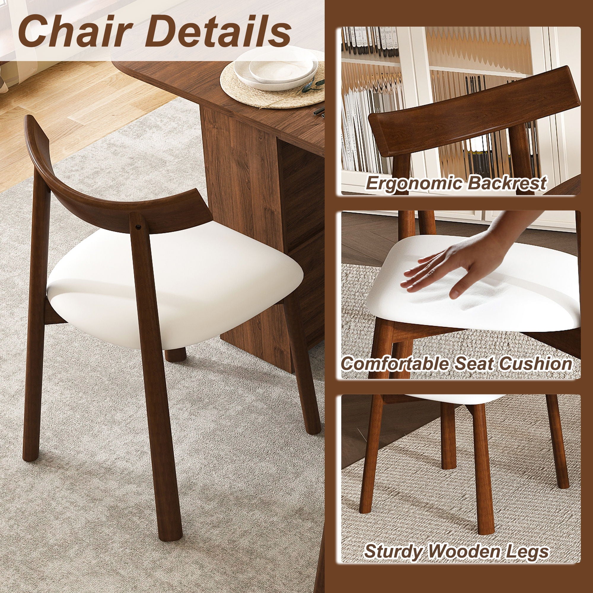 Dining Set With 4 Chairs, Table With Drawers & Open Shelf - Walnut