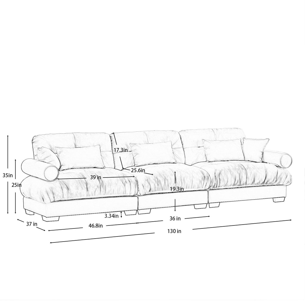 Modern Sofa With Bolstered Armrests And Pillows