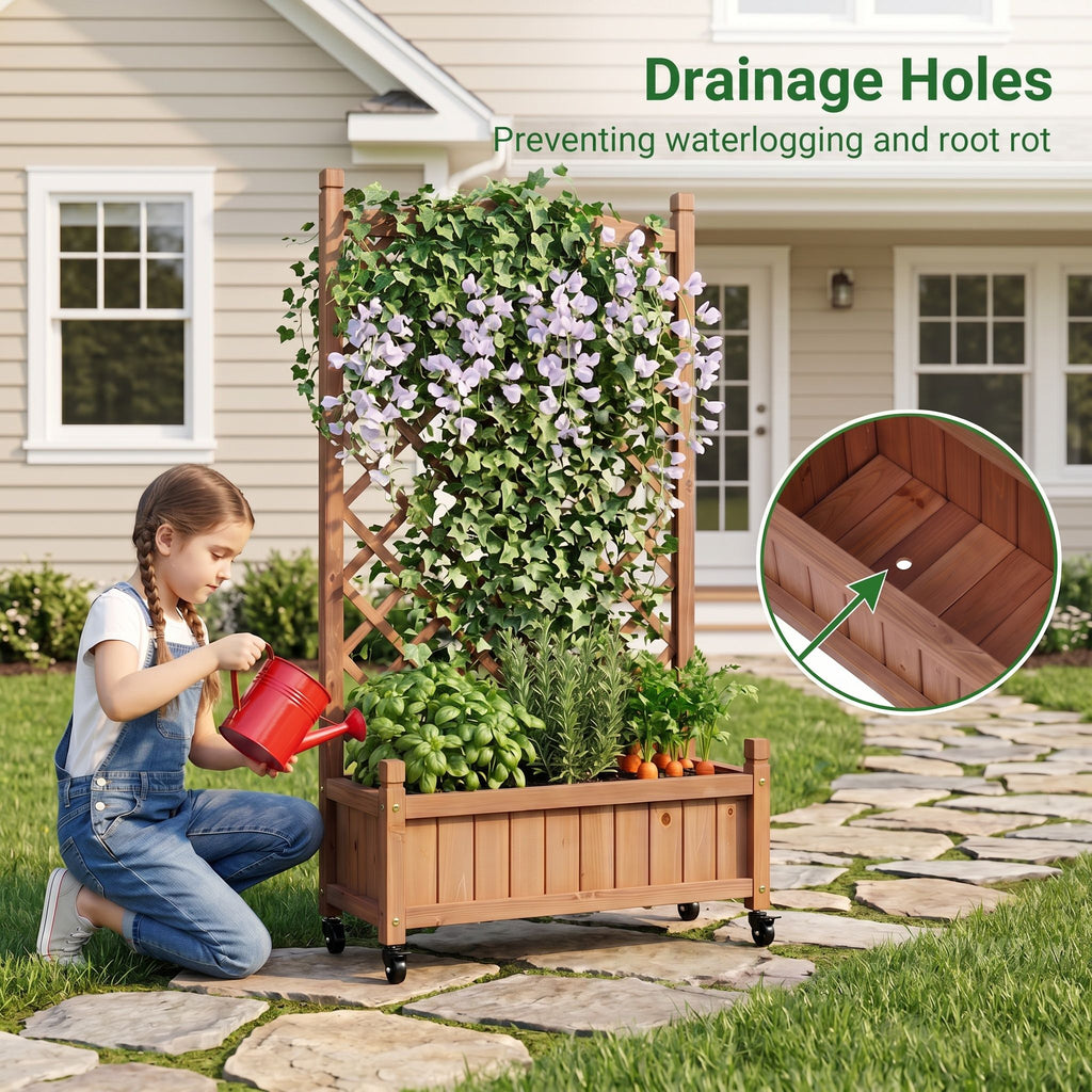 Raised Garden Bed With Trellis 2 Pack, Outdoor Planter Box & Plant Stand With Climbing Racks - Brown
