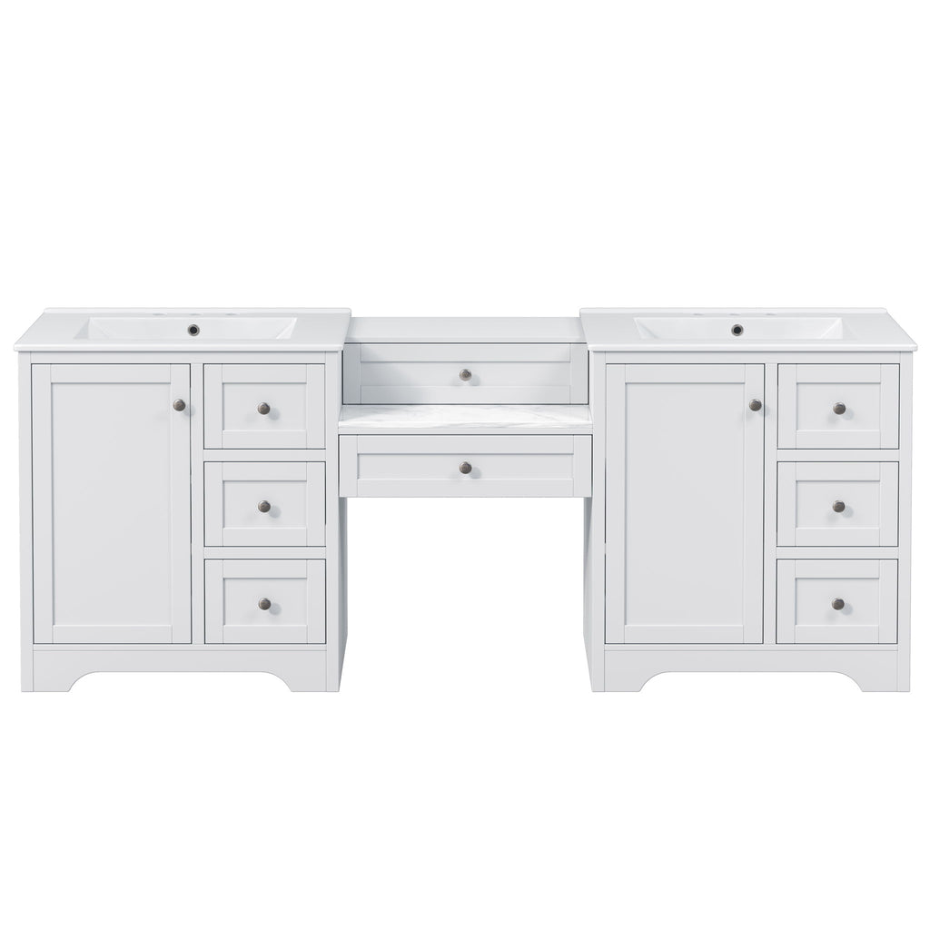 Double Sink Bathroom Vanity With Countertop, 2 Ceramic Sinks, 6 Drawers, Soft Close Design