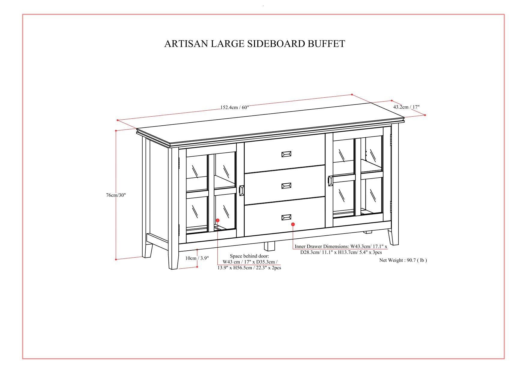 Artisan - Large Sideboard Buffet - Dark Chestnut Brown