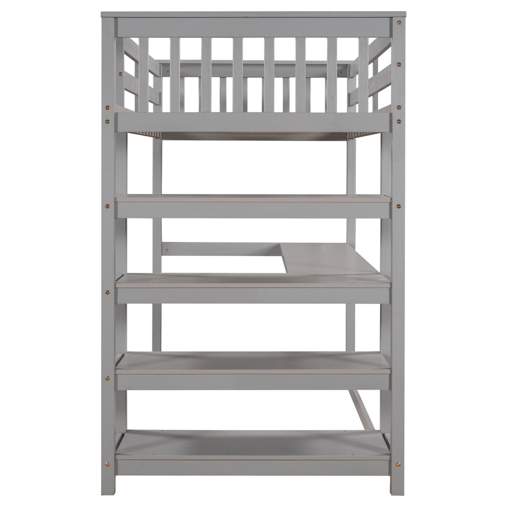 Loft Bed With Storage Shelves And Under Bed Desk