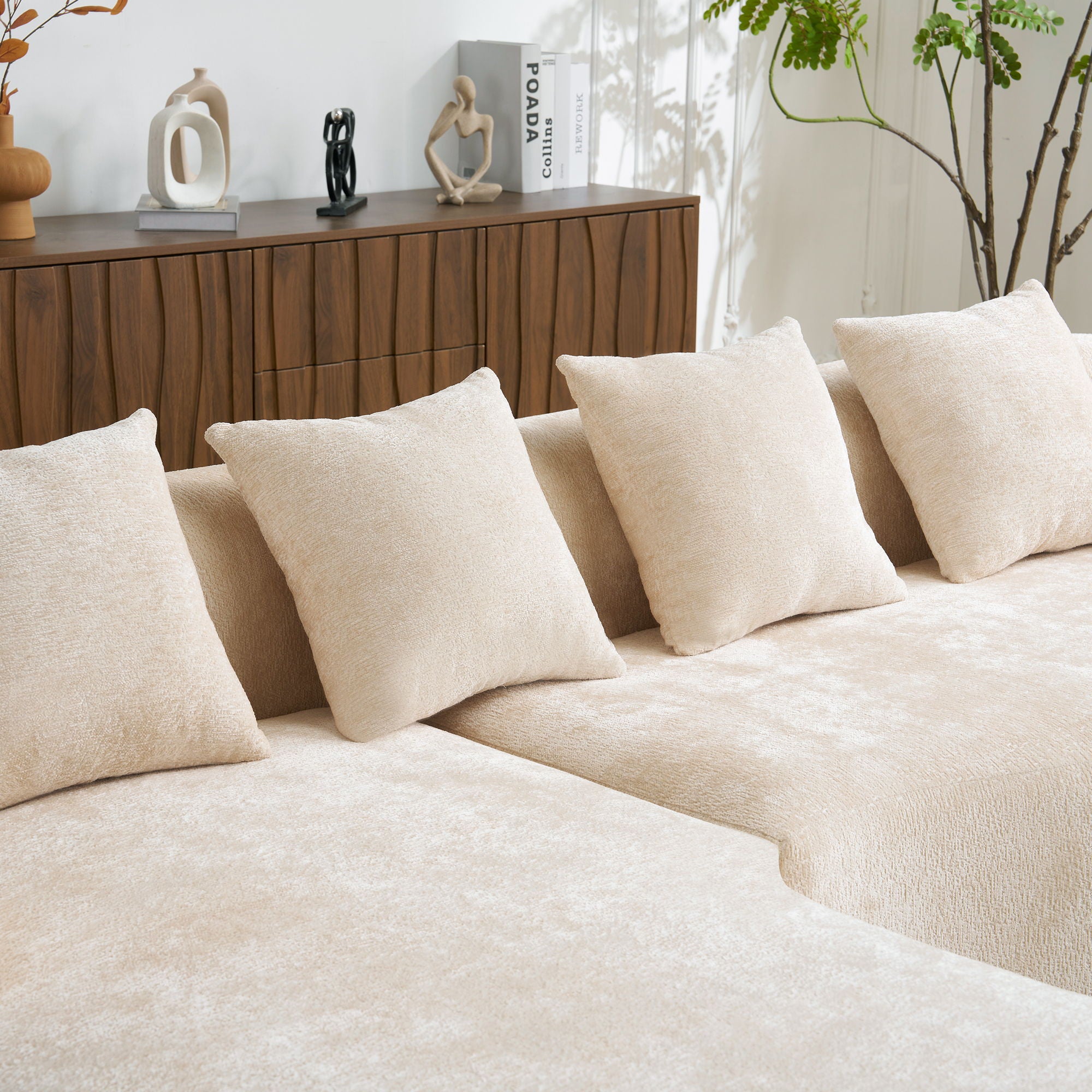 Modular L-Shape Sectional Sofa With Curved Chaise