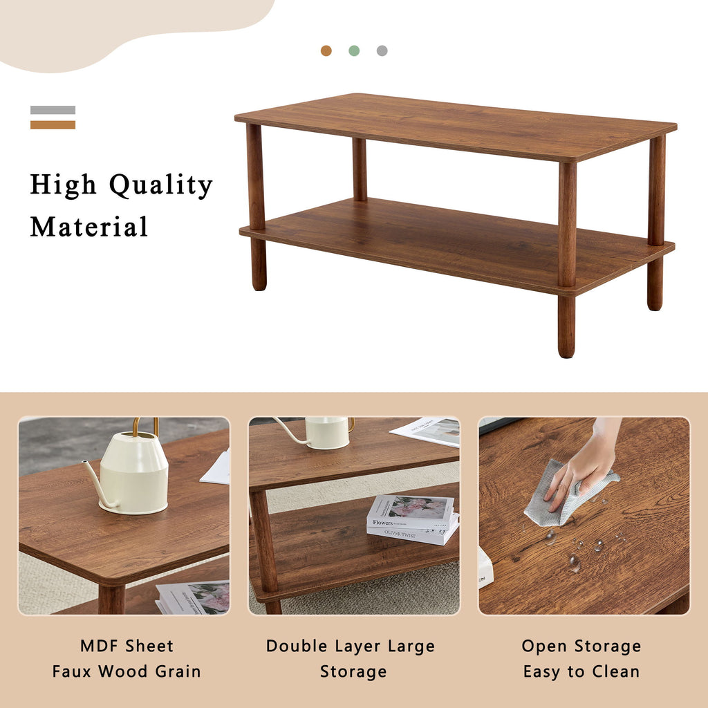 Modern 2 Tier Coffee Table With Open Storage Shelf For Living Room