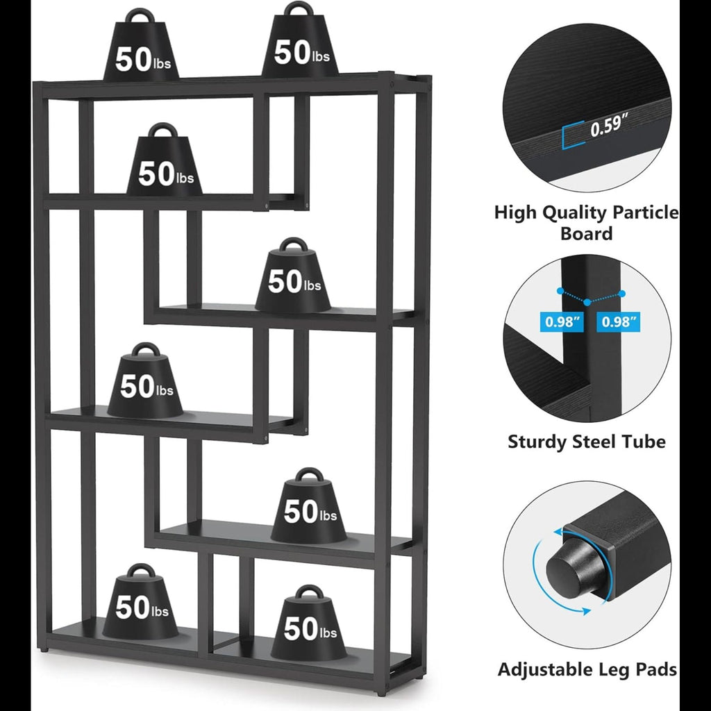 6 Tier Etagere Bookcase With Asymmetrical Shelves For Living Room