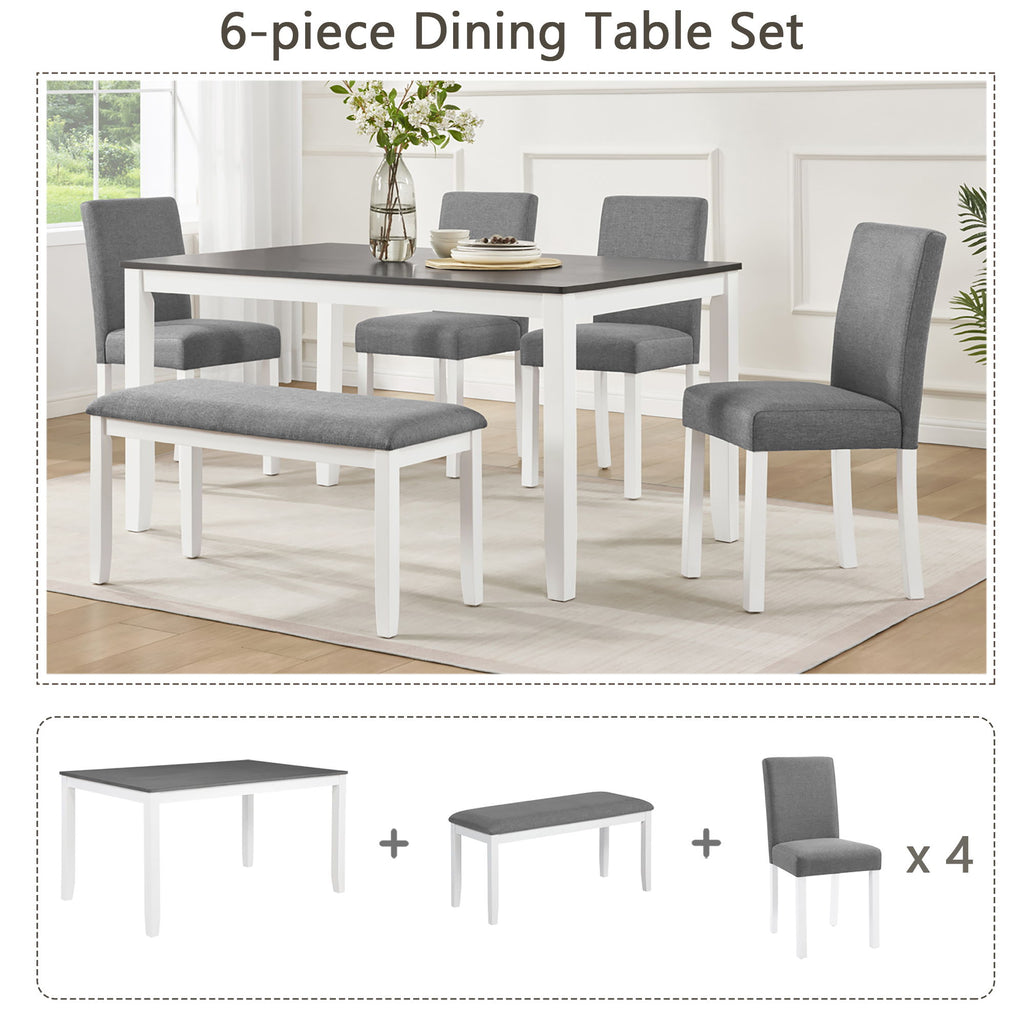 6 Piece Dining Table Set With Bench And Chairs