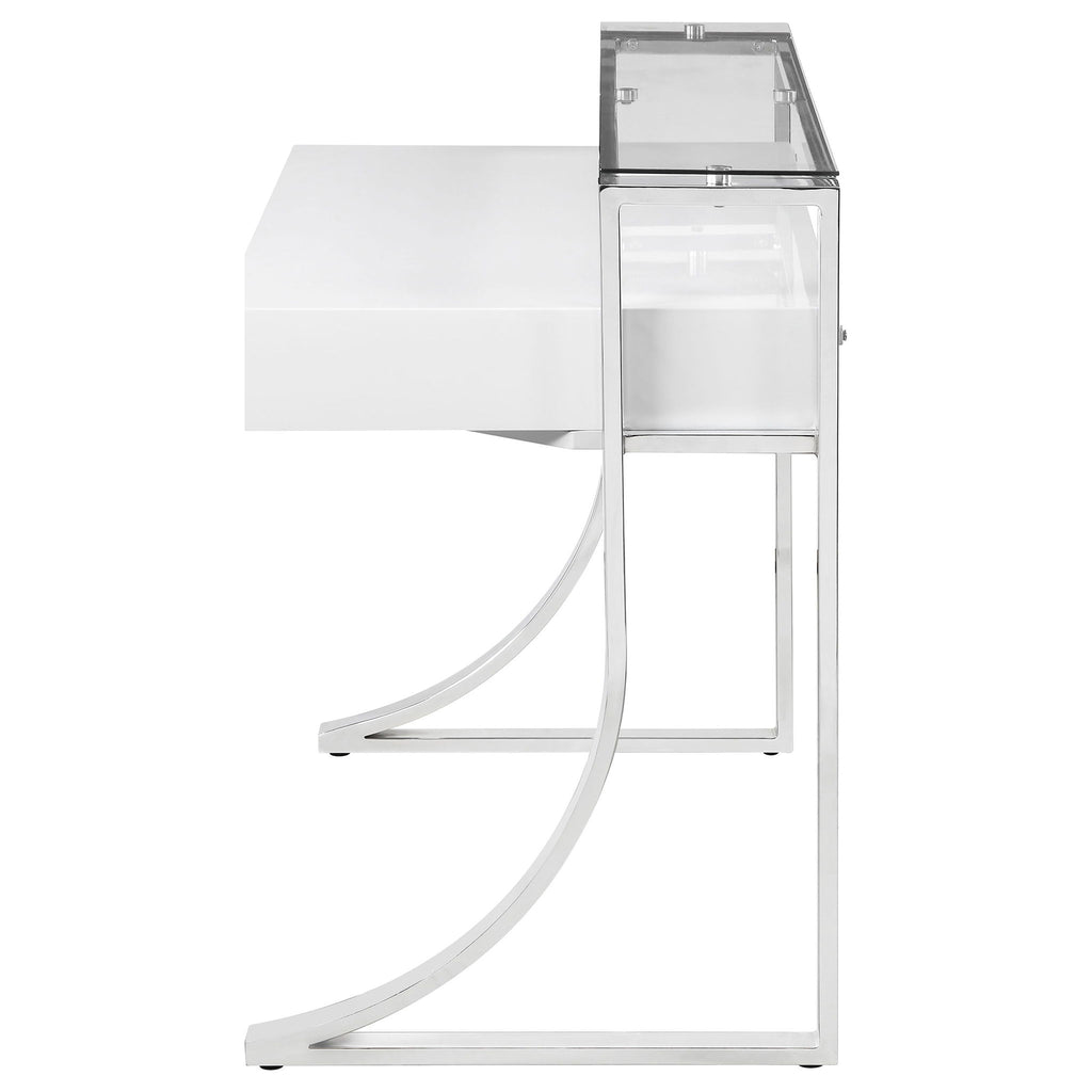 Serrano - 2 Drawer Writing Desk With Polished And Tempered Glass Hutch - Glossy White