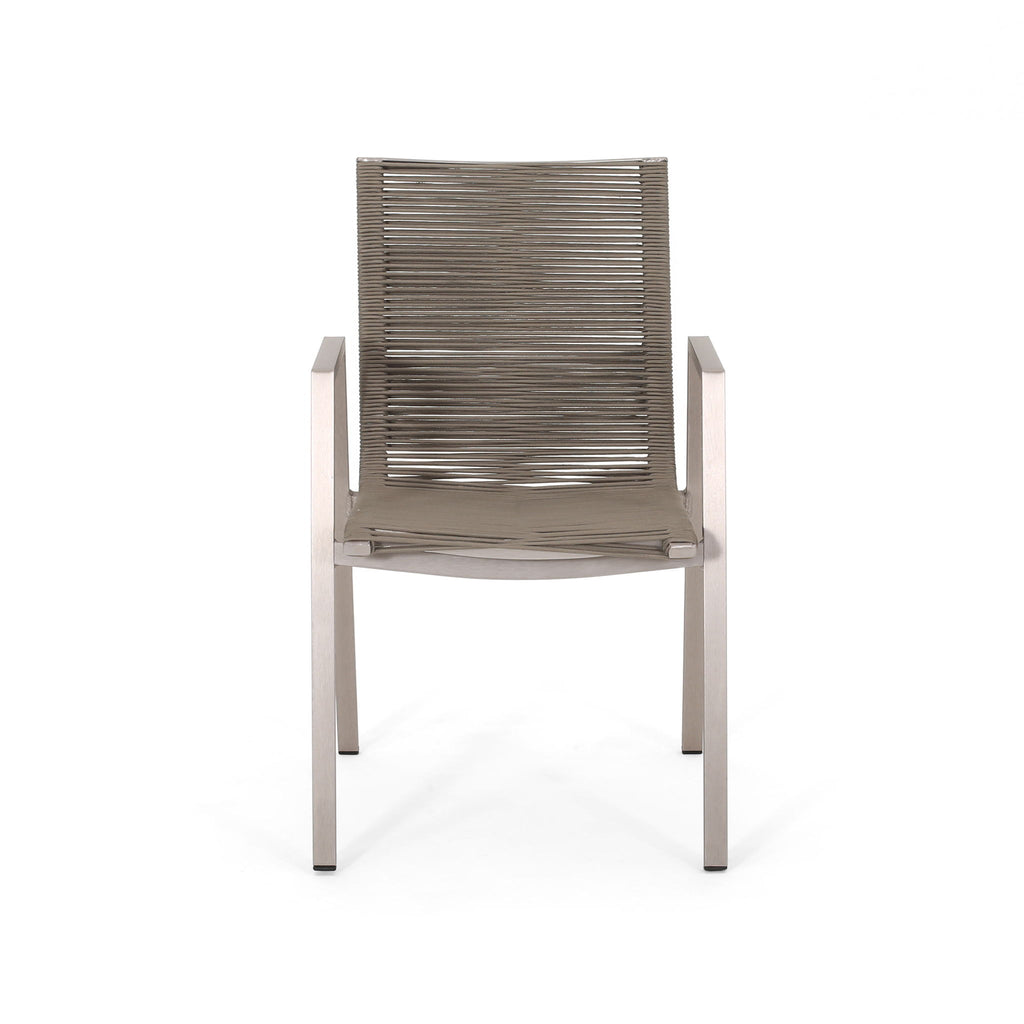 Outdoor Modern Aluminum Dining Chair Set With Rope Sea (Set of 2)