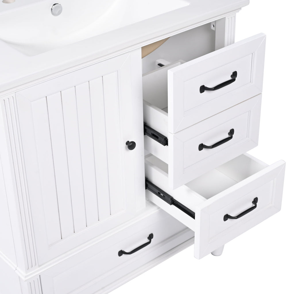 30" Bathroom Vanity With Sink, 3 Drawers, Adjustable Feet