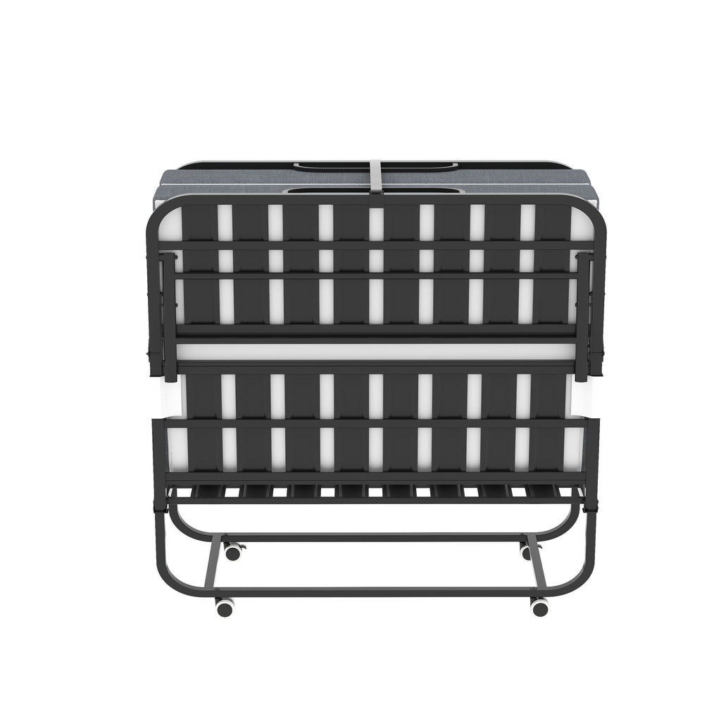 Twin Wide Folding Bed For Tall People, Extra Long & Wide Rollaway With Memory Foam, Heavy-Duty Capacity Guest, Spacious Portable Cot - Black