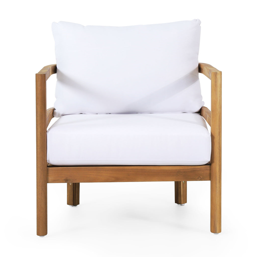 Outdoor Acacia Wood Patio Club Chair, Waterproof Thick Cushion, Deep Seating