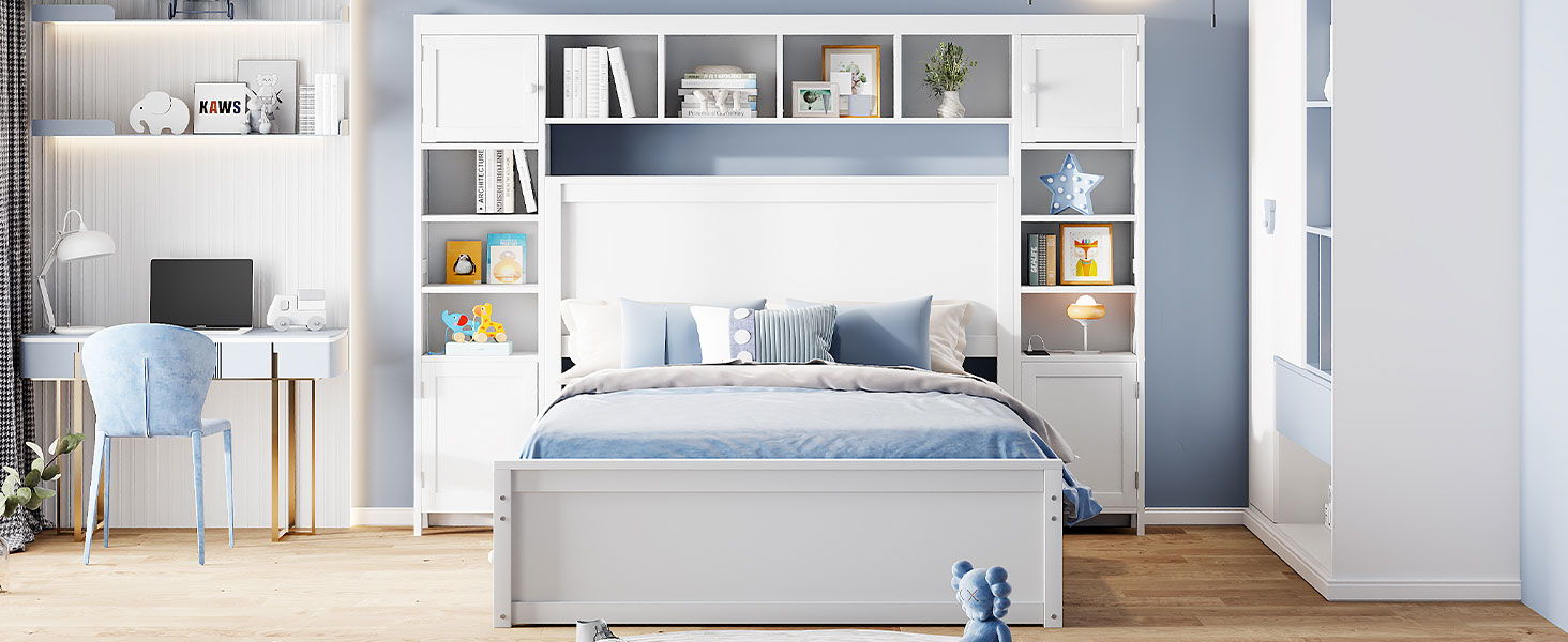 Bed With All In One Cabinet, Shelf And Sockets, Trundle