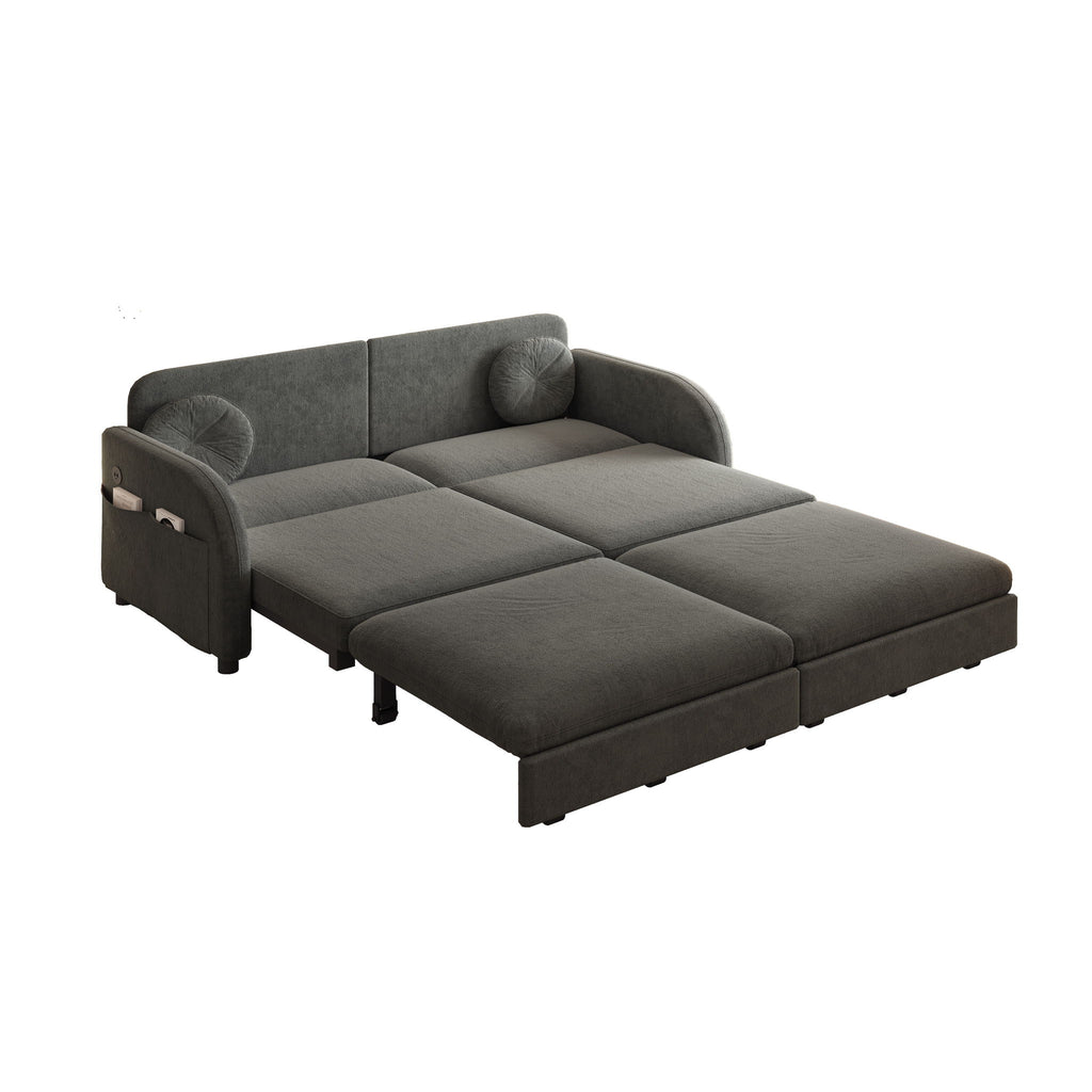 Upholstered Pull Out Couch With Side Pocket & USB Port