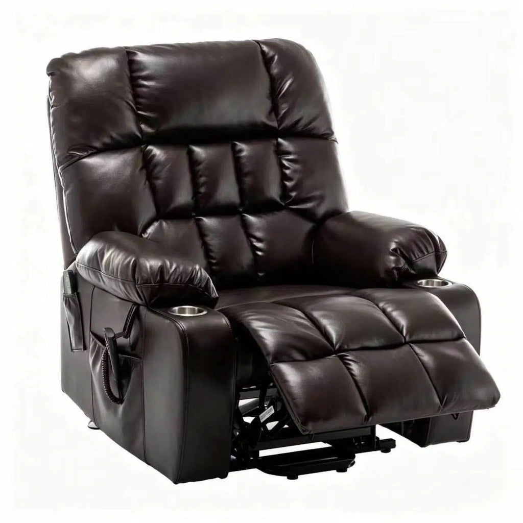 Lift Chair With Heat & Massage, 2 Pockets, 2 Cup Holders, Dual Remote - Wine Red