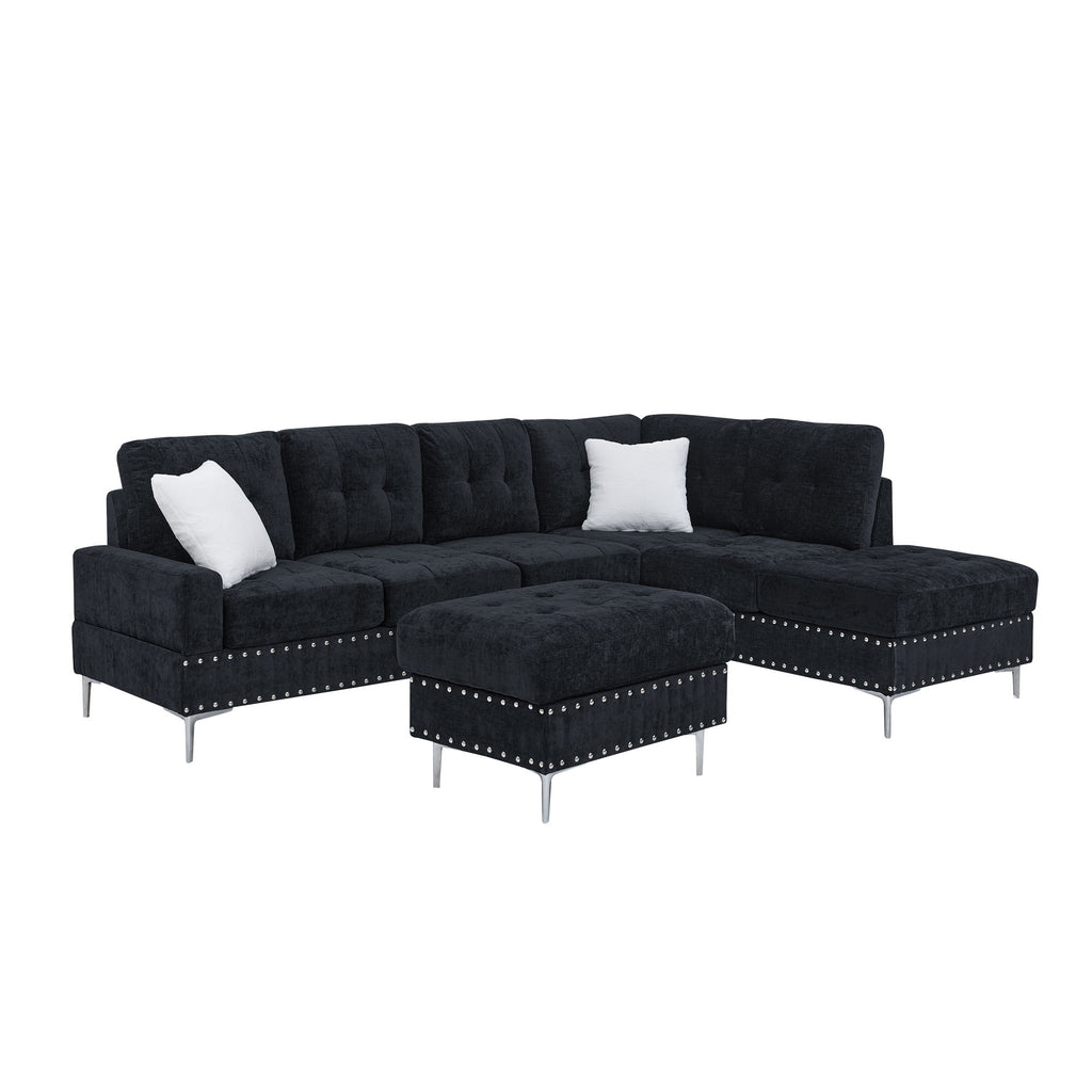 L-Shaped Sectional Sofa With Chaise And Storage Ottoman, Includes 2 Pillows