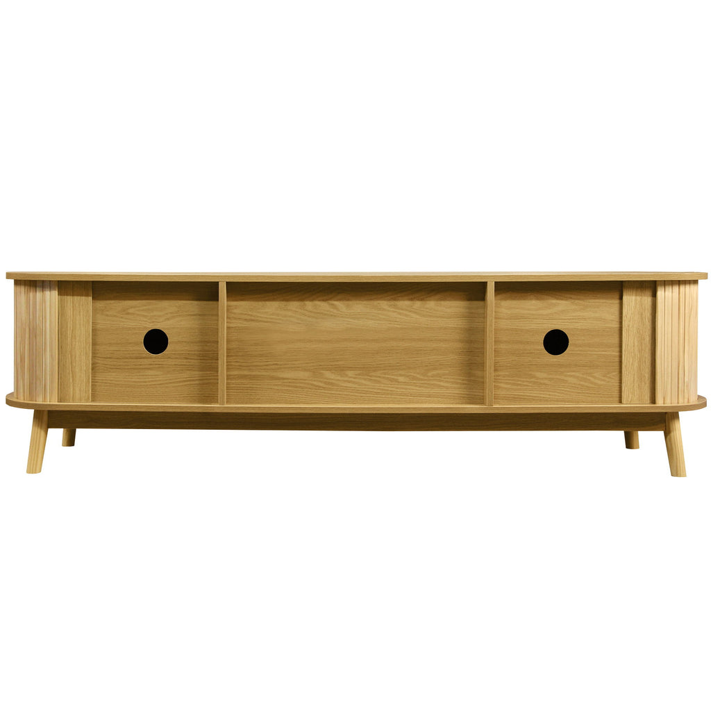 Rattan TV Stand For Tvs Up To 75'', Modern Farmhouse Media Console, Entertainment Center With Legs, TV Cabinet For Living Room, Home Theatre - Natural Wood