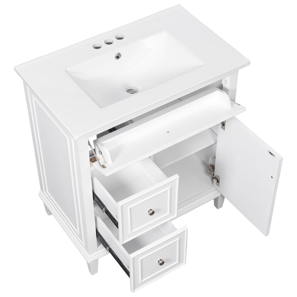 Modern Bathroom Vanity With Sink, Adjustable Shelf, Flip Drawer & 2 Drawers