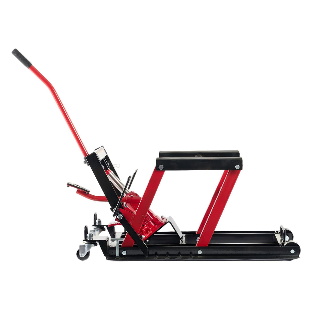 Heavy Duty 1500Lbs Hydraulic Motorcycle Lift Jack With Wheels And Handle - Red / Black
