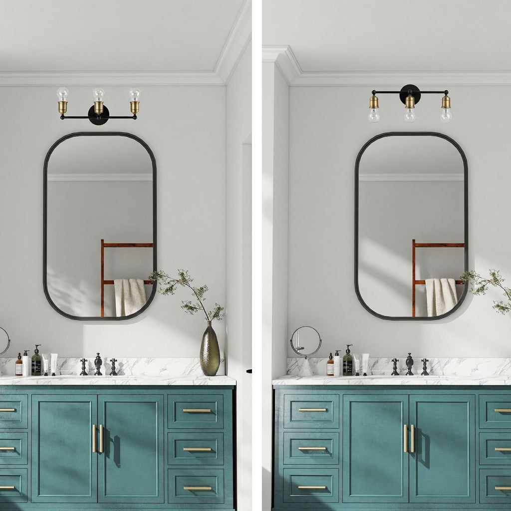 3 Light Wall Sconce, Vanity Light, No Bulbs Included - Black / Gold
