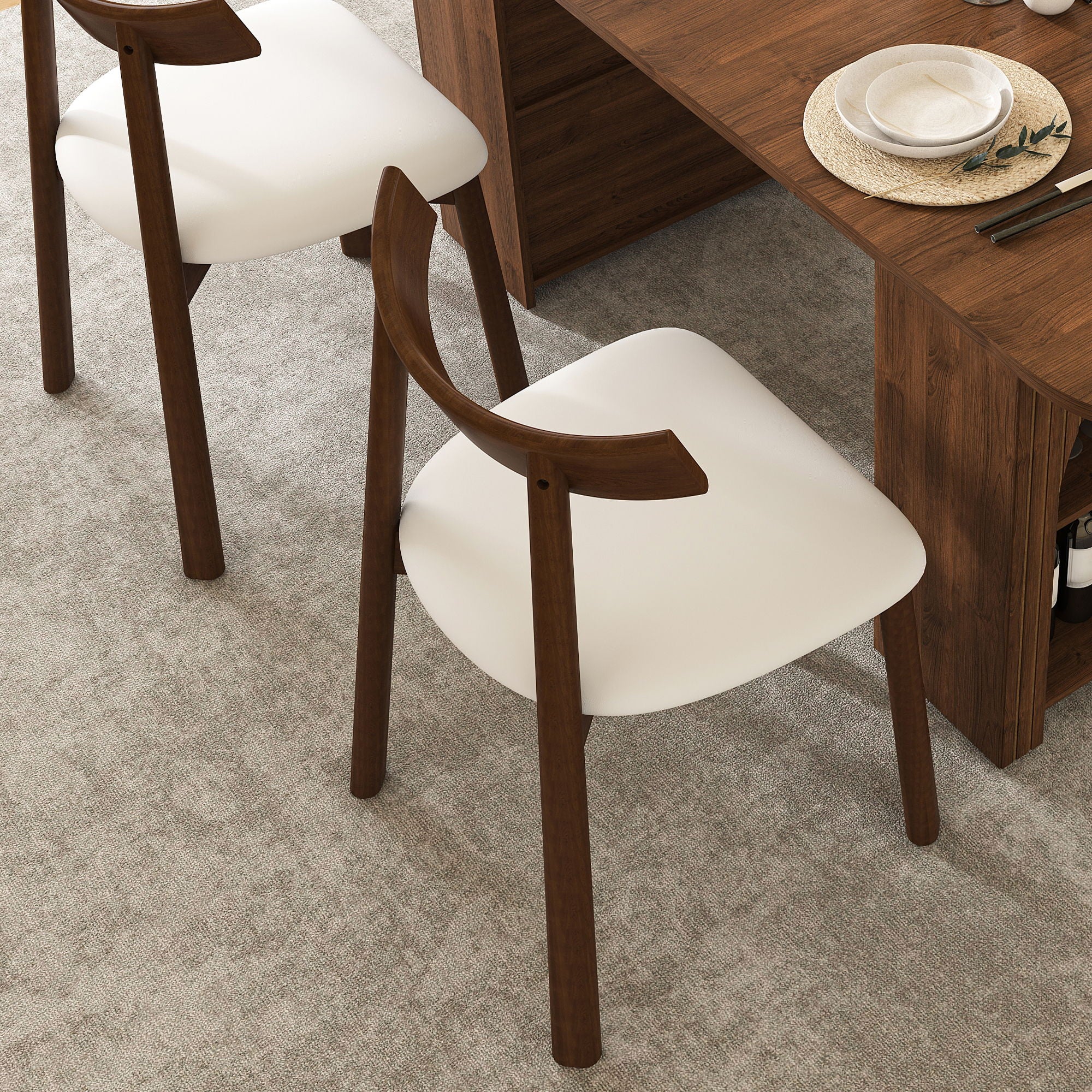 Dining Set With 4 Chairs, Table With Drawers & Open Shelf - Walnut