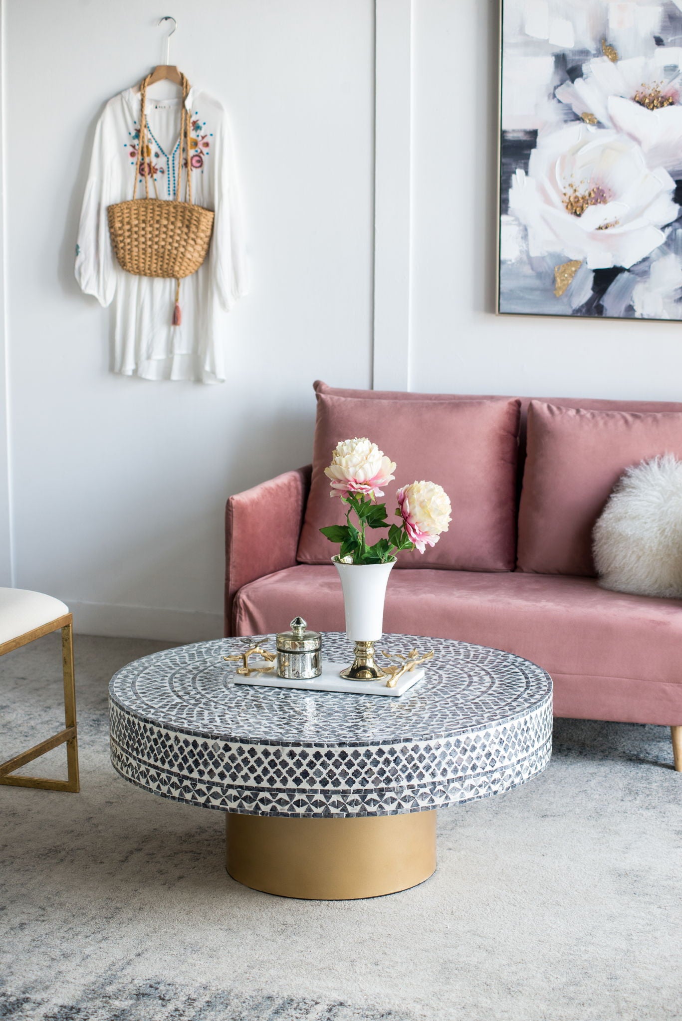 Unique Capiz Coffee Table & Pedestal Base