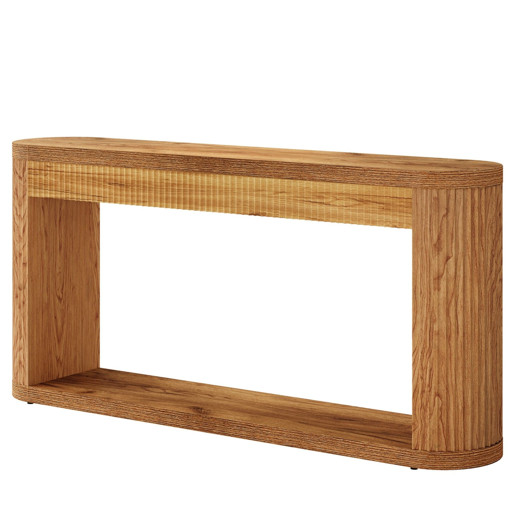 Narrow Fluted Console Table With Storage For Entryway - Brown