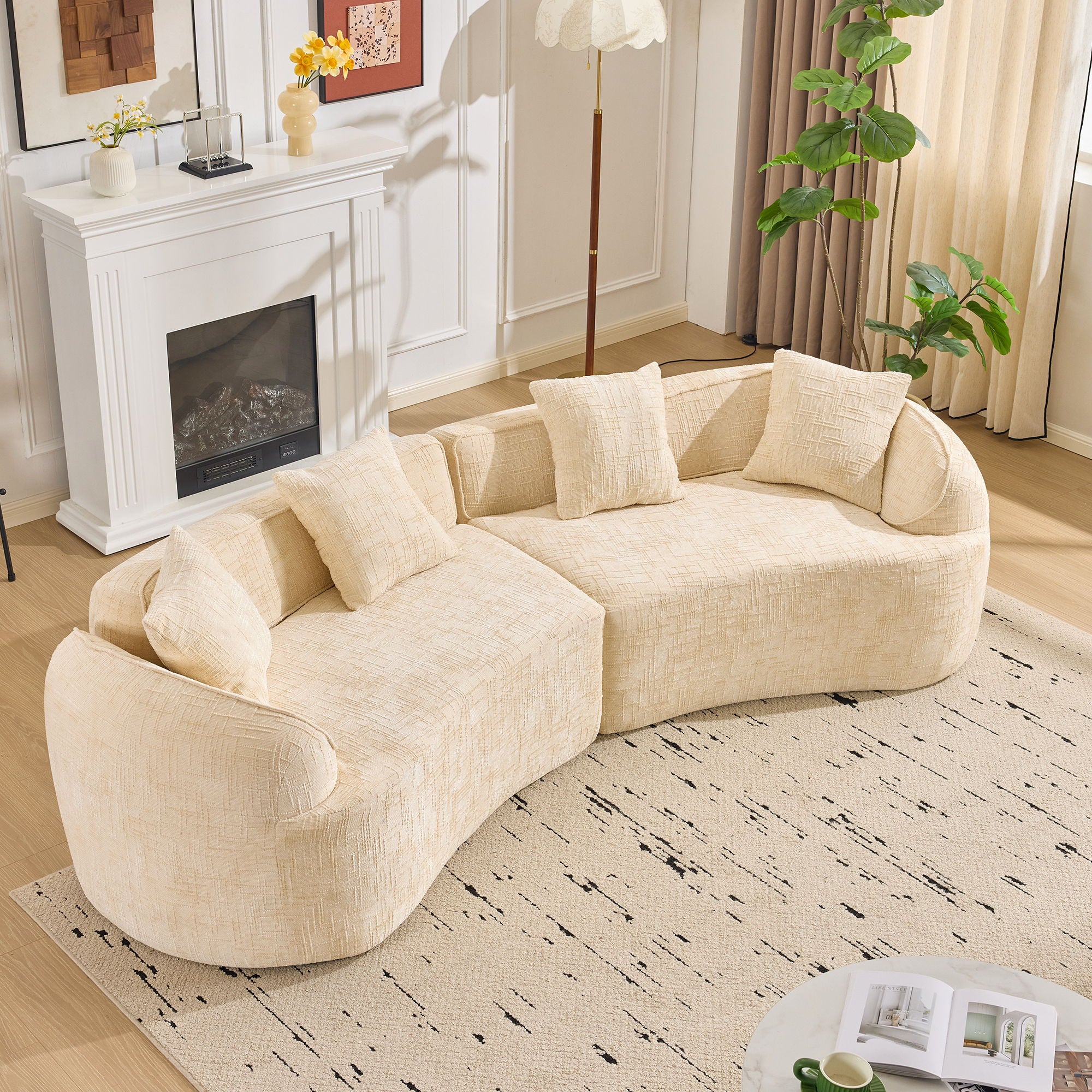 Curved Compressed Sofa, Nordic-Style Design For Living Room