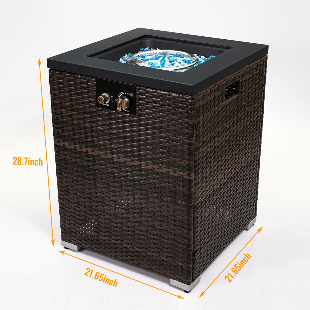 Propane Gas Square Fire Pit, Tile Tabletop With Beautiful Wicker Base For Outside