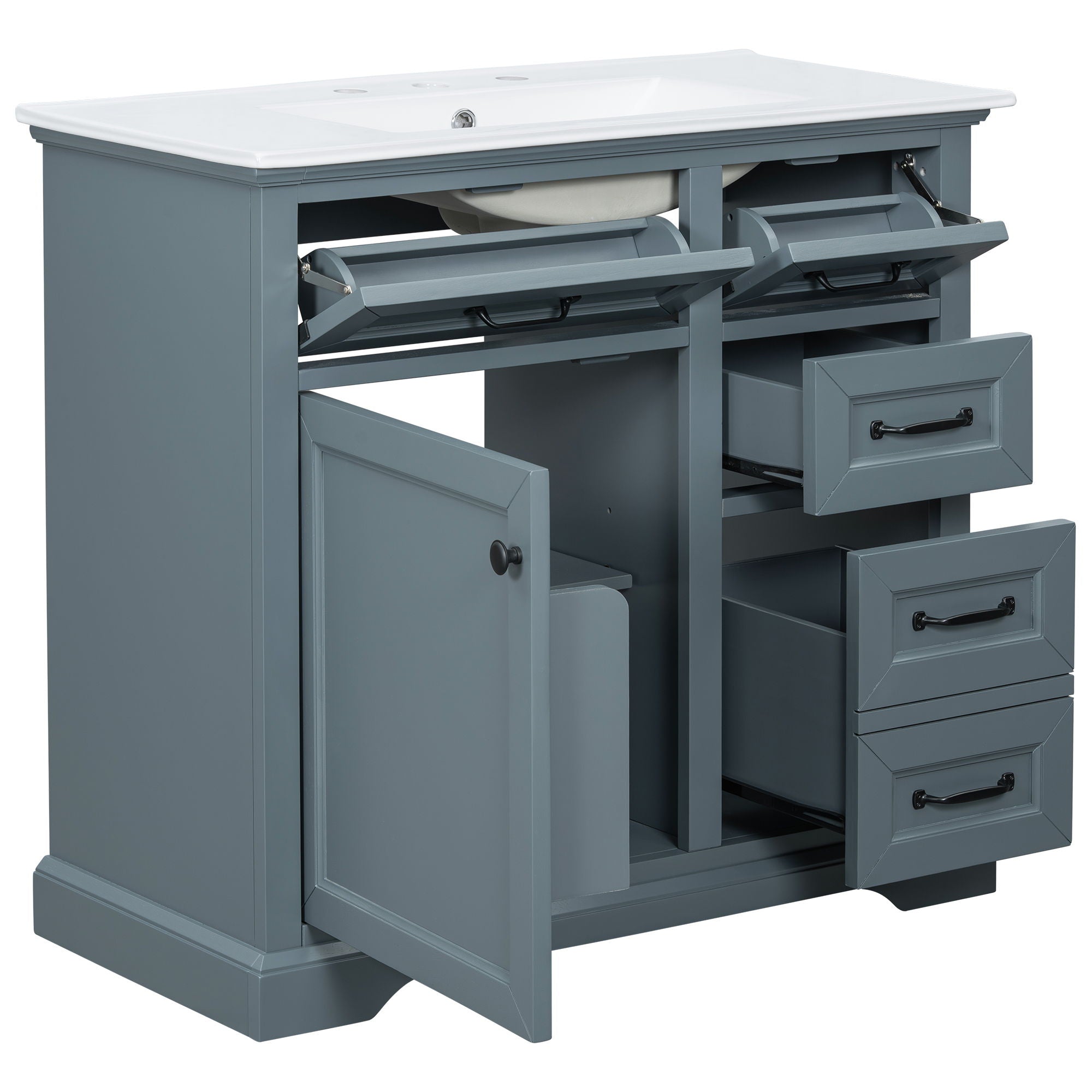 36" Bathroom Vanity With Sink, 2 Tip-Out Drawers, Soft Close Hinges