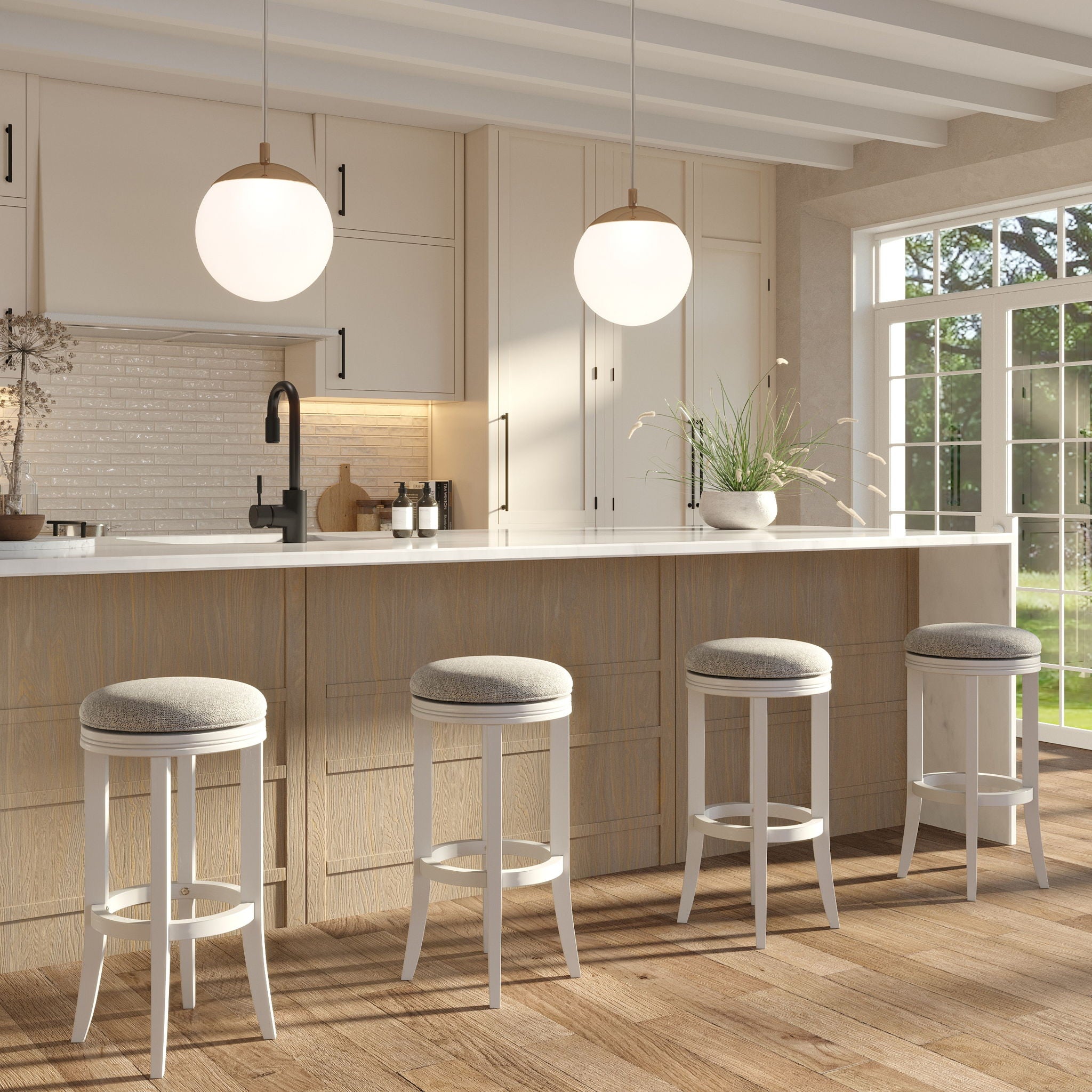 Backless Swivel Stool With Upholstered Seat