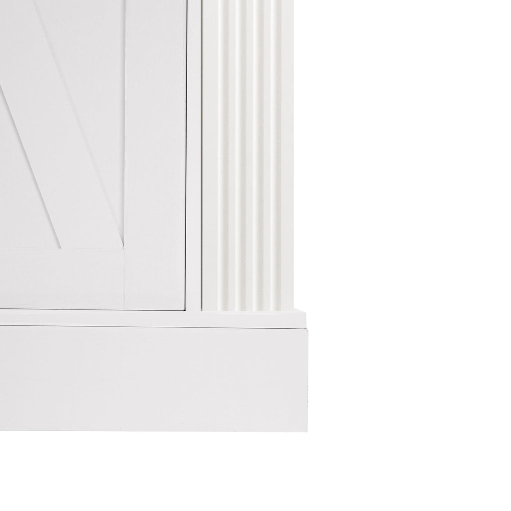 Barn Door Storage Cabinet With 2 Drawers & Door Rack, Adjustable Shelves