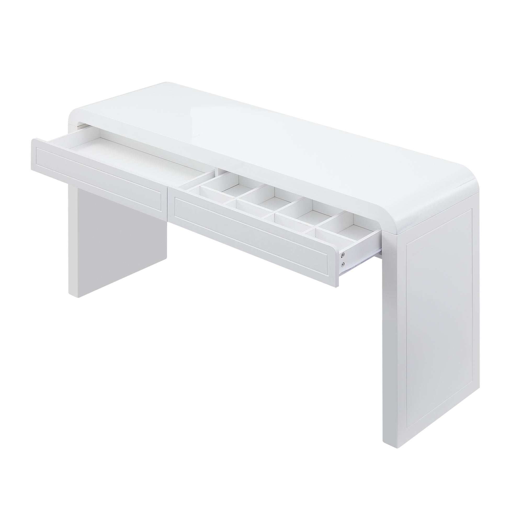 Curved Console Table With Storage, 2 Drawers - White