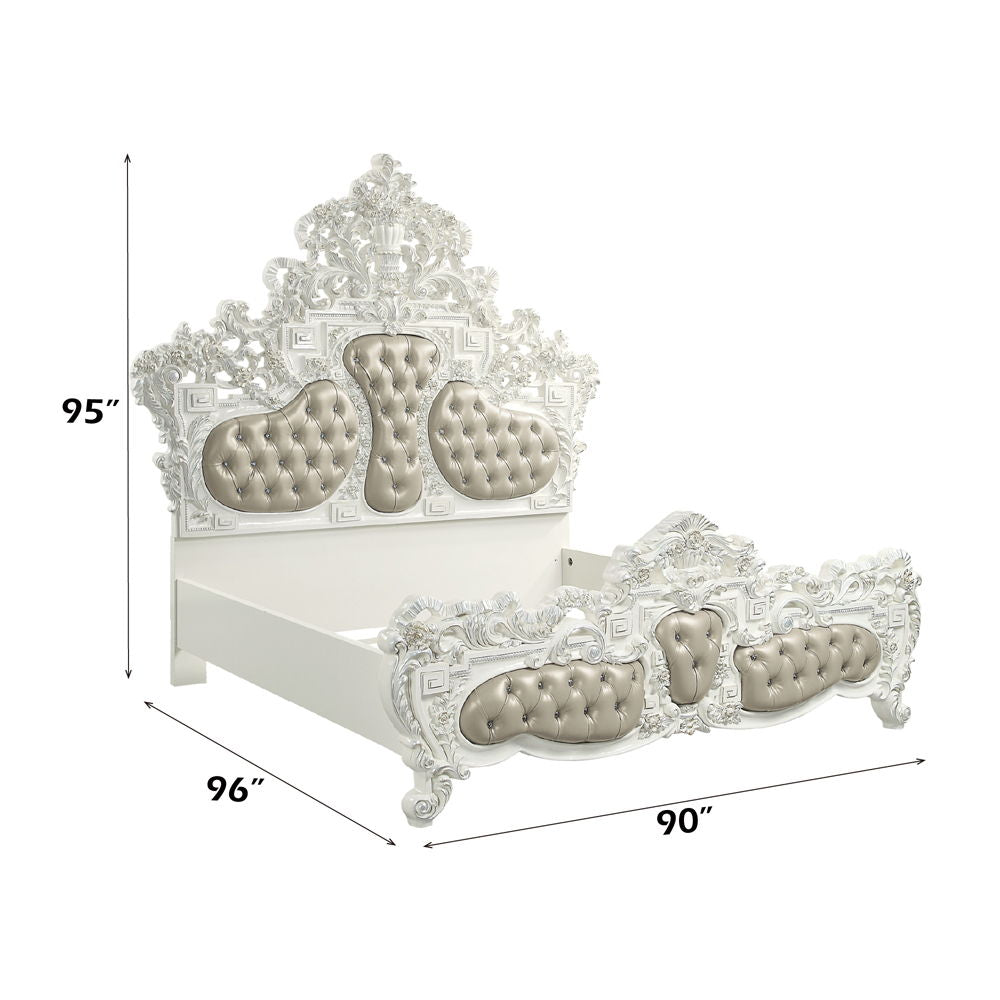 Vanaheim - Eastern King Bed - Beige Synthetic Leather & Antique White
