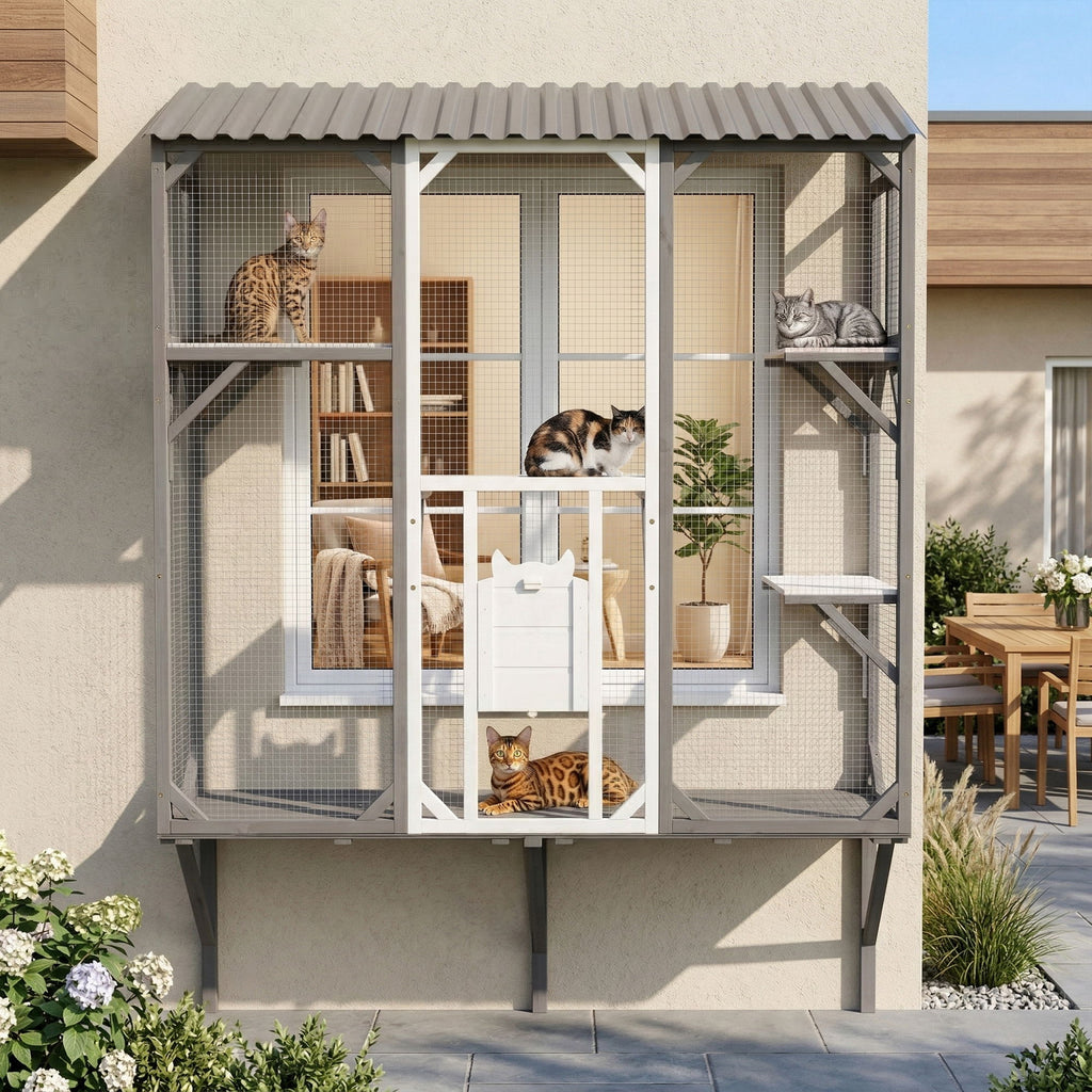 Outdoor Cat Catio With Platforms