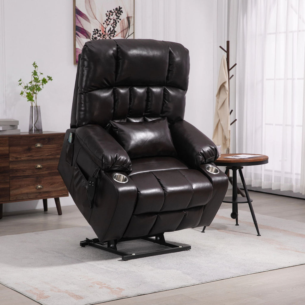 Lift Chair With Heat & Massage, 2 Pockets, 2 Cup Holders, Dual Remote - Wine Red