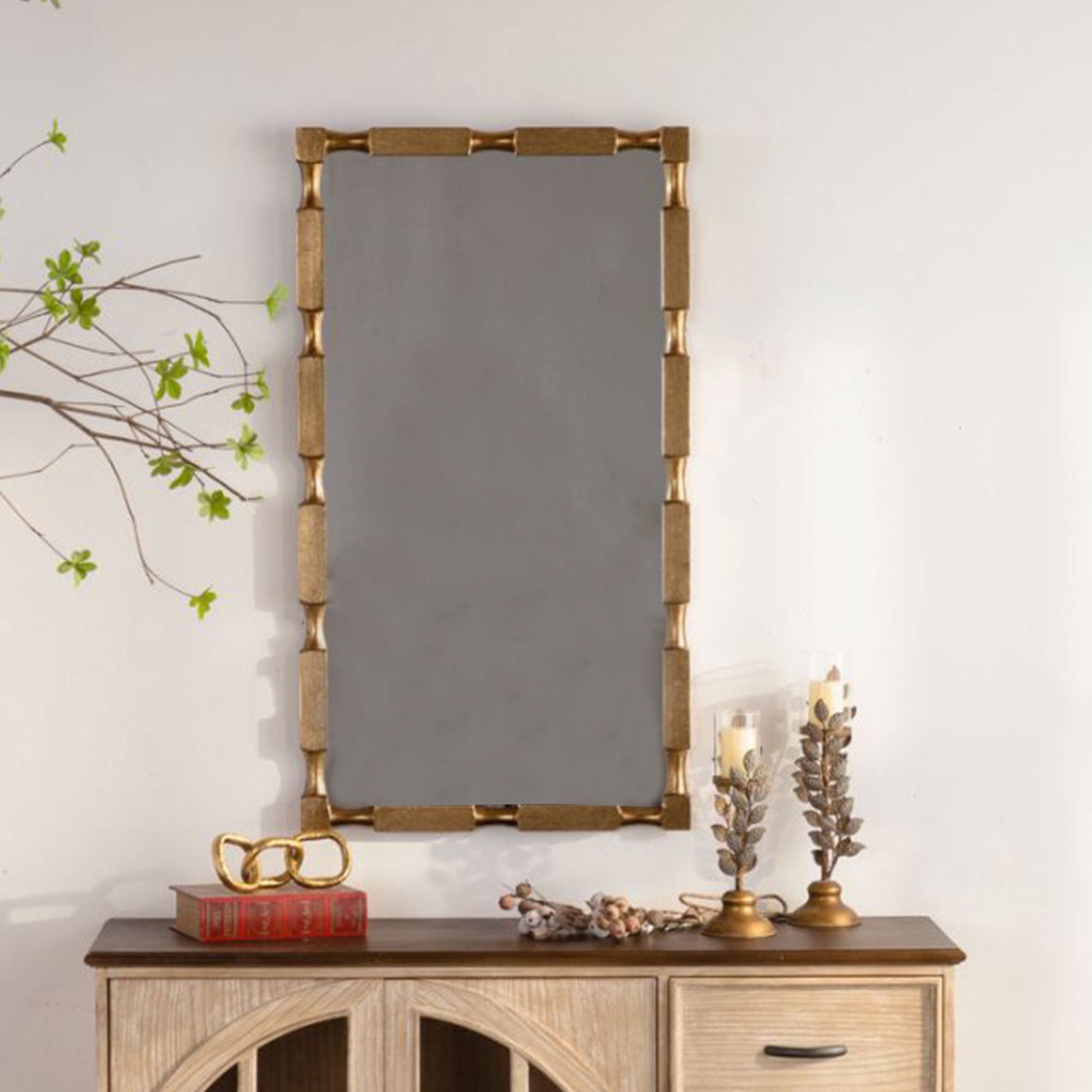 Rectangular Wall Mirror With Frame For Living Room - Gold