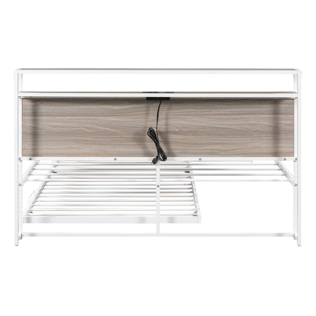 Platform Bed Frame With Trundle, USB Ports And Slat Support, No Box Spring Needed