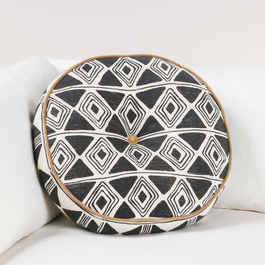 Radiant Oasis - 18" Round Nubia Pillow - Black / White