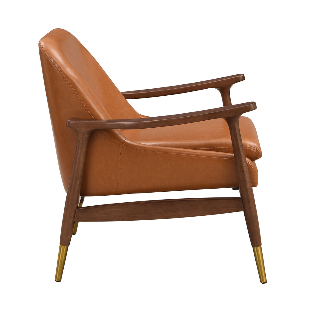 Mid - Century Accent Chair With Cushioned Seat, Brass Tipped Legs