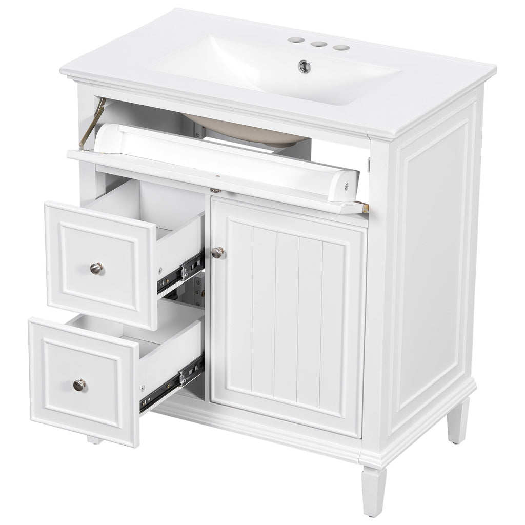 Modern Bathroom Vanity With Sink, Adjustable Shelf, Flip Drawer & 2 Drawers