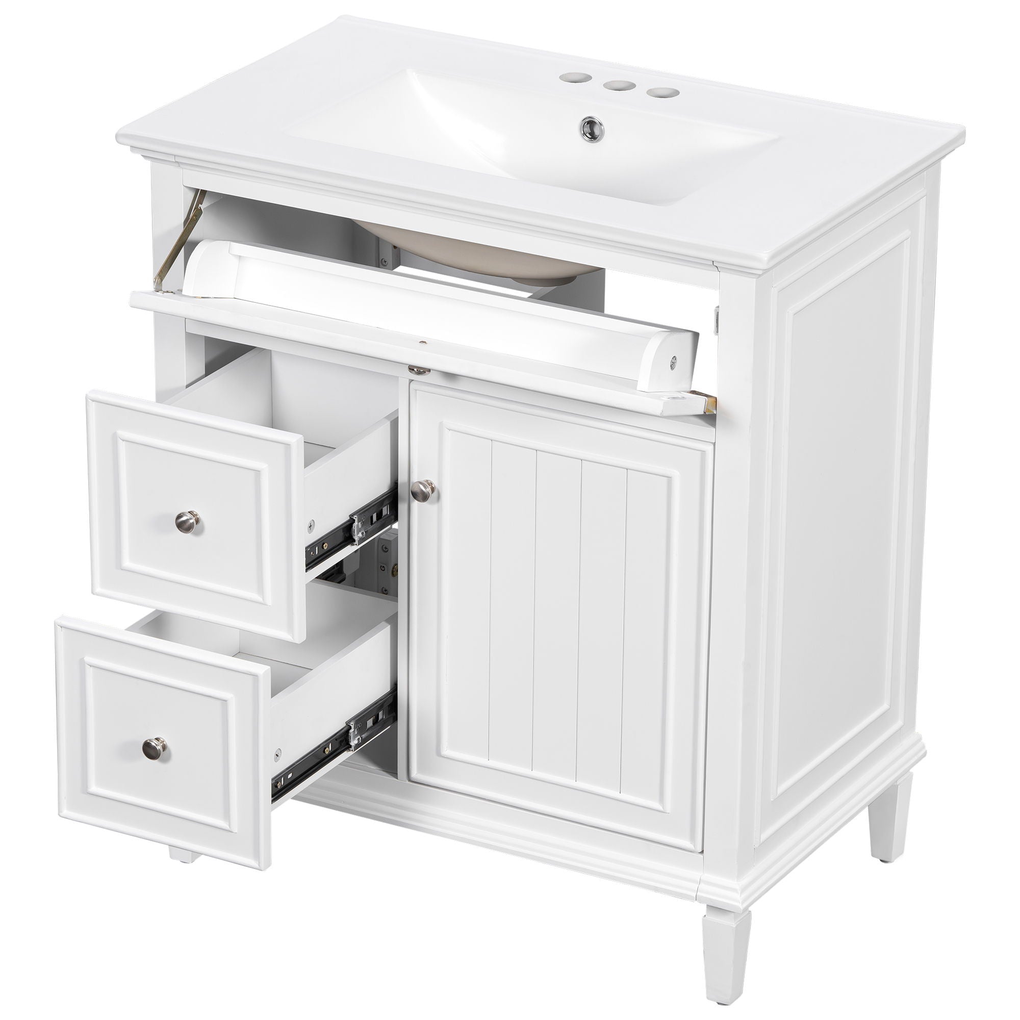 Modern Bathroom Vanity With Sink, Adjustable Shelf, Flip Drawer & 2 Drawers