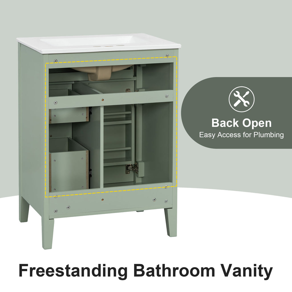 Bathroom Vanity With Sink, 3 Drawers & Cabinet With 2 Tier Door Storage Rack, Soft Close Doors & Drawers