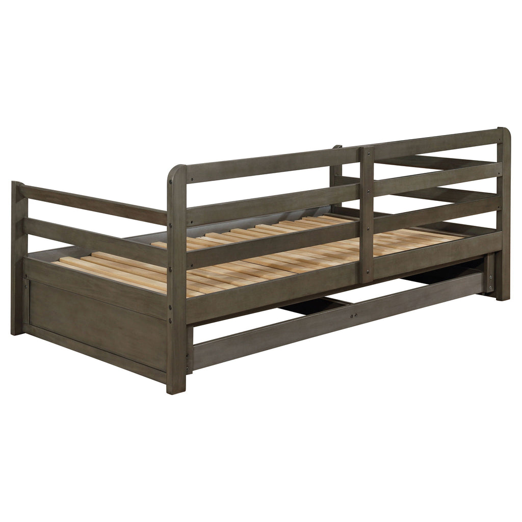 Twin Long 2 Drawer Daybed With Extendable Trundle, Storage Drawers, Fits Standard Mattress - Gray